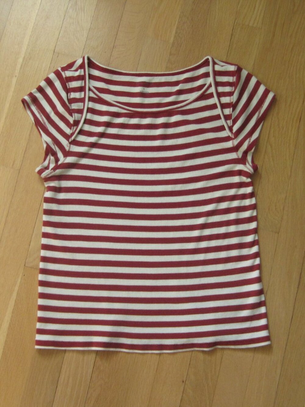Pilcro White Red Striped Crewneck Top Size L Cotton Blend Short Sleeves Casual